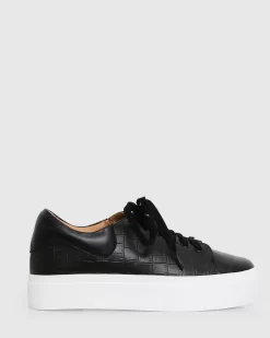 Belle & Bloom Just A Dream Croc Leather Sneaker - Black Fashion