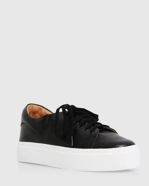 Belle & Bloom Just A Dream Croc Leather Sneaker - Black Fashion