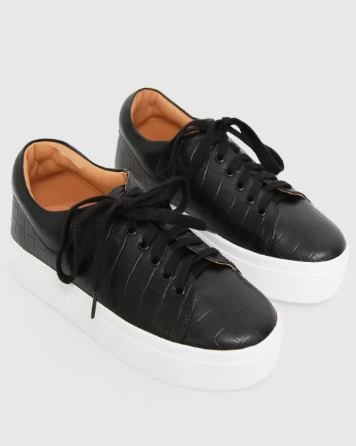 Belle & Bloom Just A Dream Croc Leather Sneaker - Black Fashion