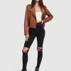 Belle & Bloom Just Friends Leather Jacket - Brown Discount