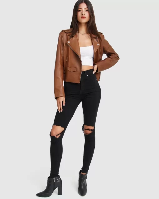 Belle & Bloom Just Friends Leather Jacket - Brown Discount