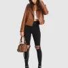 Belle & Bloom Just Friends Leather Jacket - Brown Discount