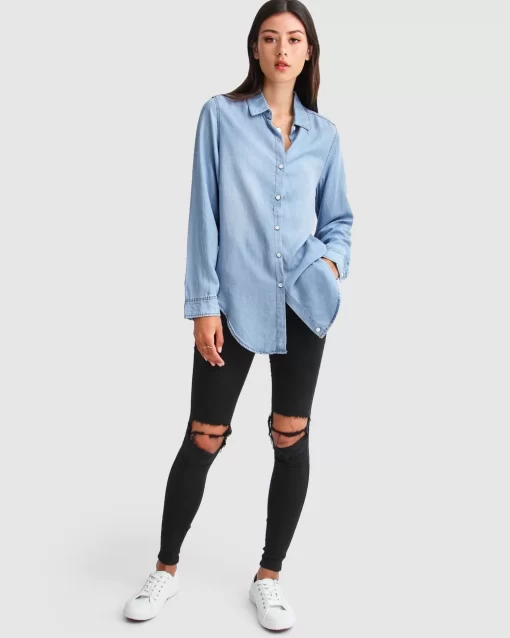 Belle & Bloom Keep Me Wild Denim Top - Indigo Discount