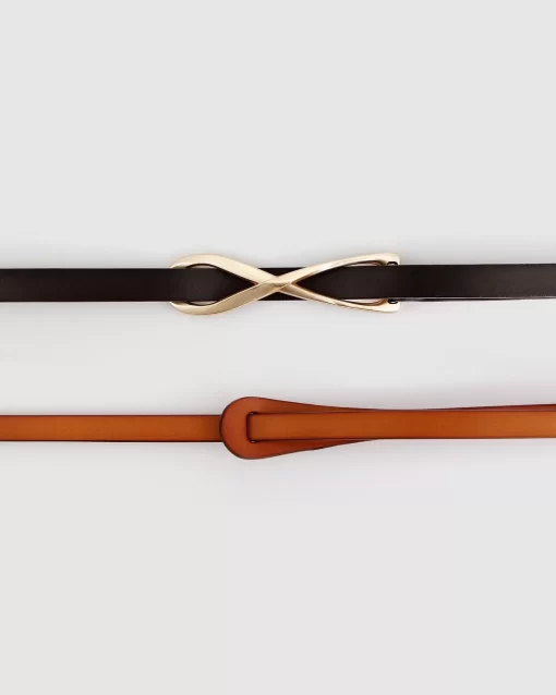 Belle & Bloom Leather Tie Belt 2 Pack - Black / Brown Fashion