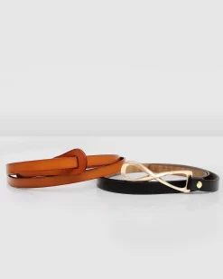 Belle & Bloom Leather Tie Belt 2 Pack - Black / Brown Fashion