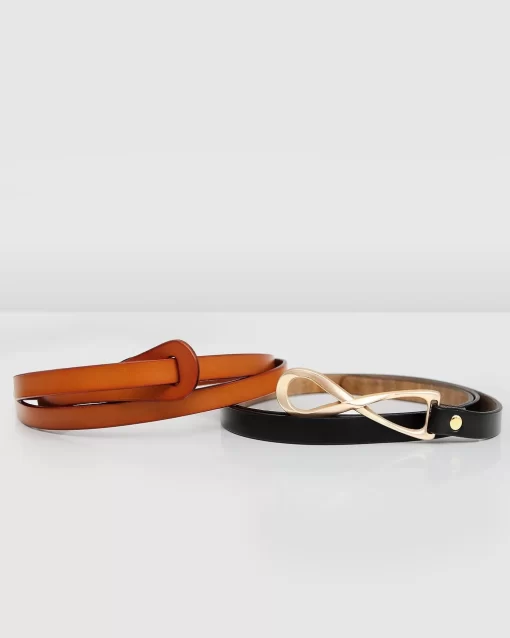 Belle & Bloom Leather Tie Belt 2 Pack - Black / Brown Best