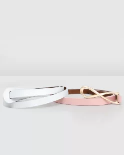 Belle & Bloom Leather Tie Belt 2 Pack - Pink / White Discount