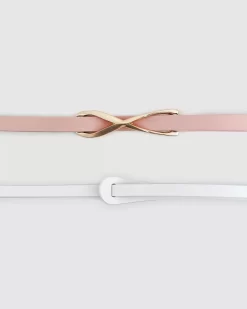 Belle & Bloom Leather Tie Belt 2 Pack - Pink / White Discount