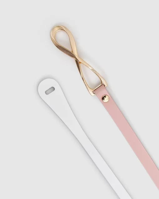 Belle & Bloom Leather Tie Belt 2 Pack - Pink / White Discount