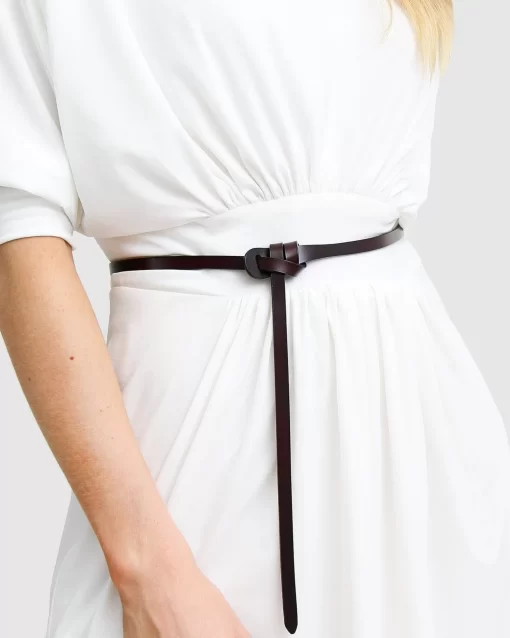 Belle & Bloom Leather Tie Belt 2 Pack - White / Espresso Hot