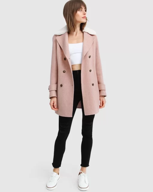 Belle & Bloom Liberty Sherpa Collar Wool Blend Coat - Blush Clearance