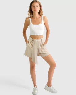 Belle & Bloom Limitless Belted Shorts - Natural Flash Sale