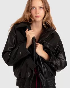 Belle & Bloom Love Drunk Leather Bomber - Black Online