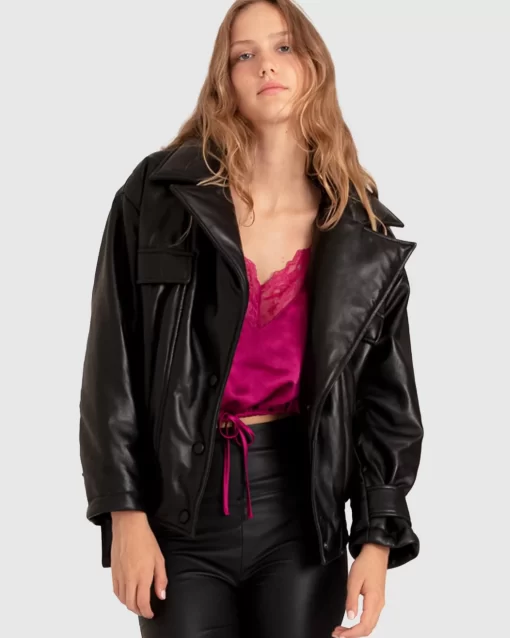 Belle & Bloom Love Drunk Leather Bomber - Black Online