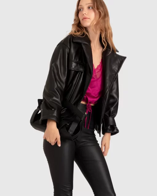 Belle & Bloom Love Drunk Leather Bomber - Black Online