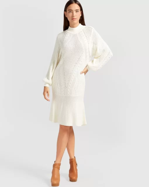 Belle & Bloom Love Letter Knit Dress - Cream Clearance