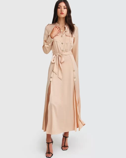 Belle & Bloom Lover To Lover Maxi Shirt Dress - Champagne Fashion