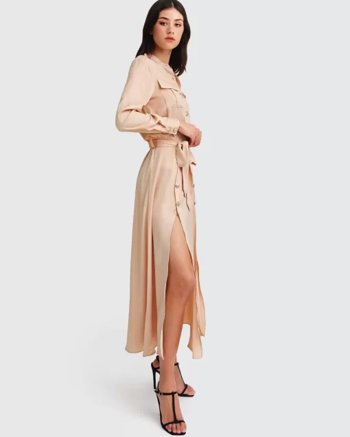 Belle & Bloom Lover To Lover Maxi Shirt Dress - Champagne Fashion