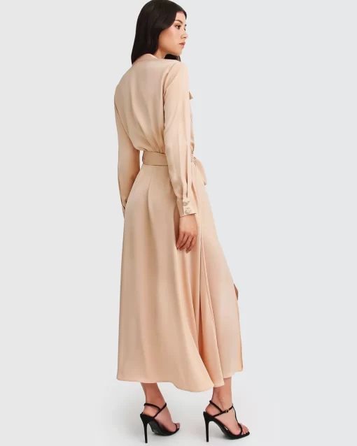 Belle & Bloom Lover To Lover Maxi Shirt Dress - Champagne Fashion