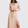 Belle & Bloom Lover To Lover Maxi Shirt Dress - Champagne Fashion