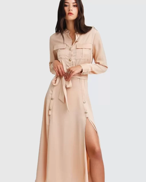 Belle & Bloom Lover To Lover Maxi Shirt Dress - Champagne Fashion