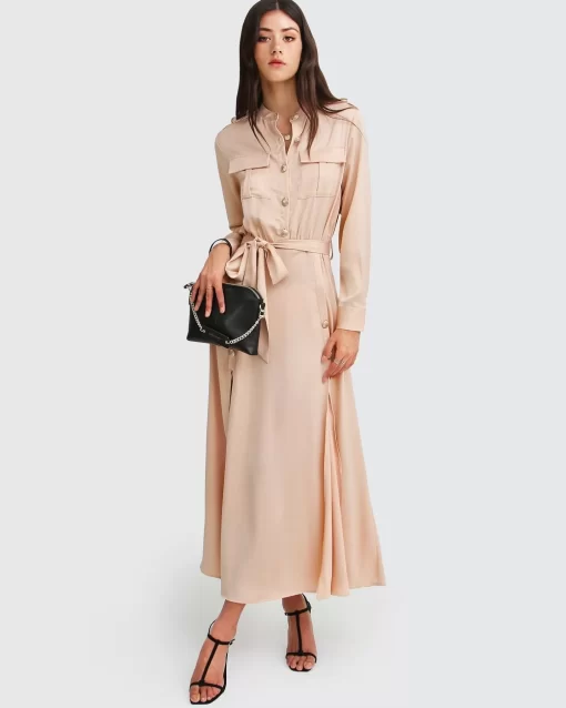 Belle & Bloom Lover To Lover Maxi Shirt Dress - Champagne Fashion