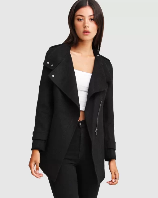 Belle & Bloom New Fit Bad Girl Wool Blend Moto Coat - Black Best