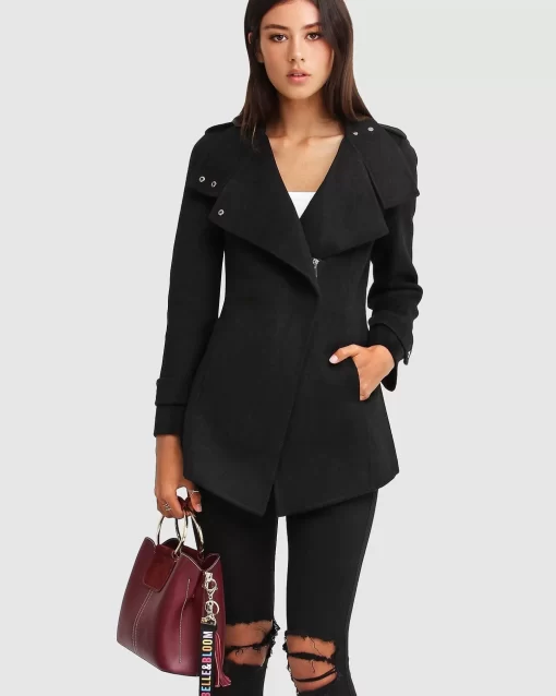 Belle & Bloom New Fit Bad Girl Wool Blend Moto Coat - Black Best