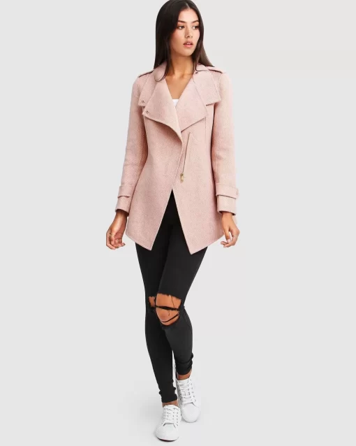 Belle & Bloom New Fit Bad Girl Wool Blend Moto Coat - Blush Shop