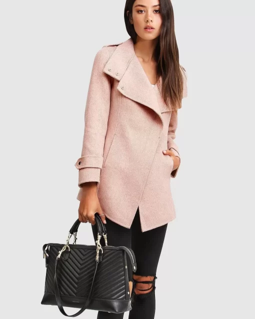 Belle & Bloom New Fit Bad Girl Wool Blend Moto Coat - Blush Shop