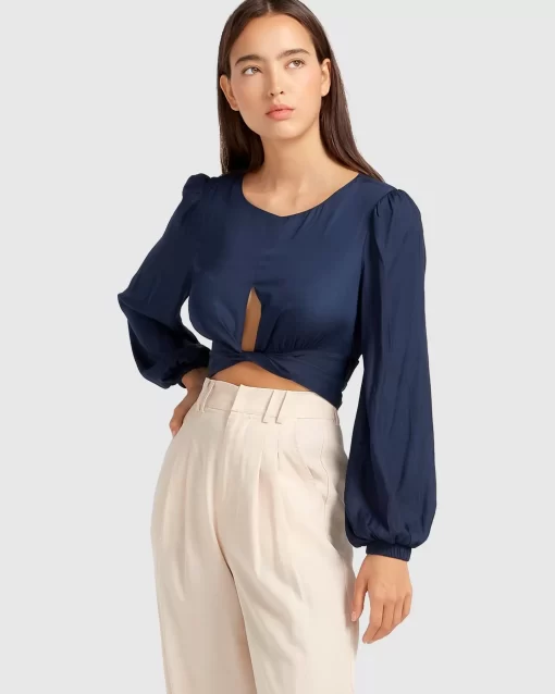 Belle & Bloom No Way Home Cropped Top - Navy Final Sale Fashion