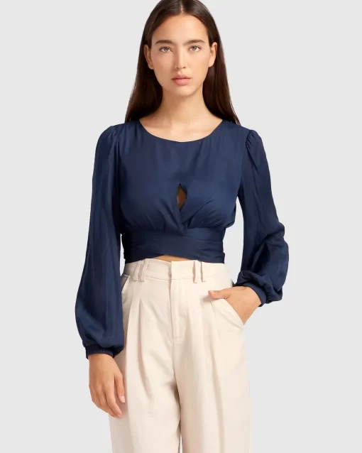 Belle & Bloom No Way Home Cropped Top - Navy Final Sale Fashion