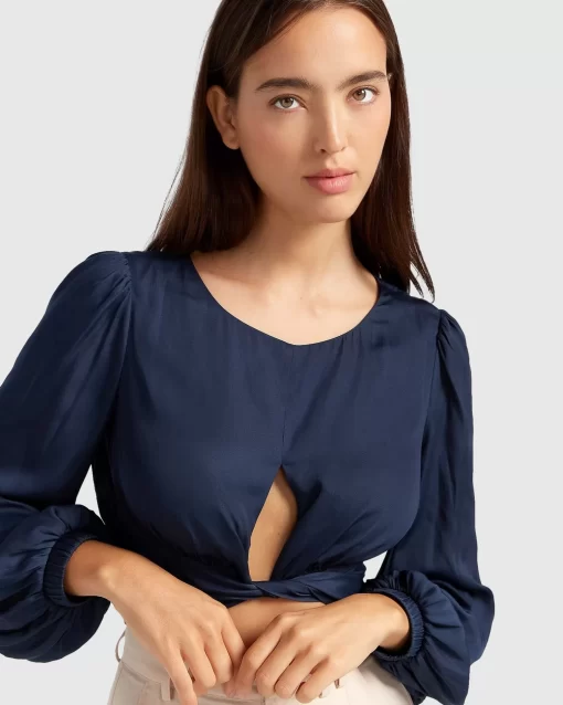 Belle & Bloom No Way Home Cropped Top - Navy Final Sale Fashion