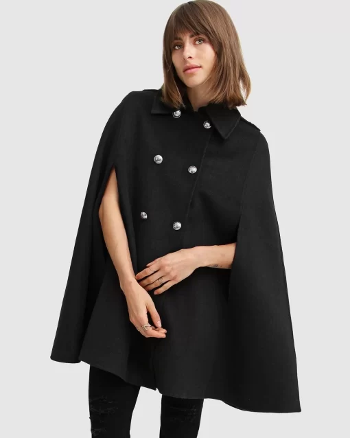 Belle & Bloom On My Mind Wool Blend Cape - Black Best