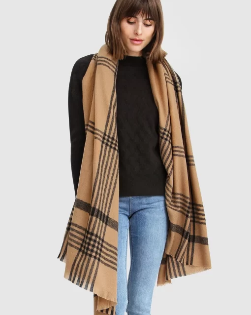 Belle & Bloom Panorama Check Scarf - Camel Fashion