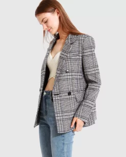 Belle & Bloom Piccadilly Wool Blend Plaid Blazer - Grey New