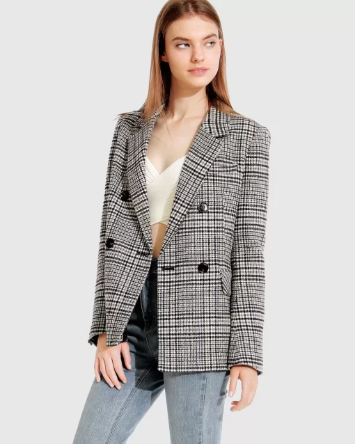 Belle & Bloom Piccadilly Wool Blend Plaid Blazer - Grey New