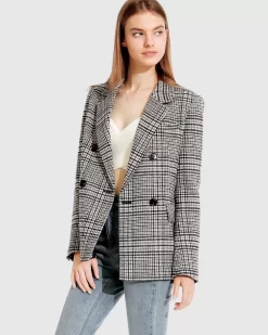 Belle & Bloom Piccadilly Wool Blend Plaid Blazer - Grey Cheap