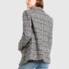 Belle & Bloom Piccadilly Wool Blend Plaid Blazer - Grey New