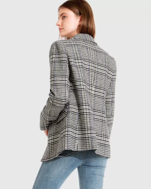 Belle & Bloom Piccadilly Wool Blend Plaid Blazer - Grey New