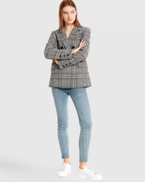 Belle & Bloom Piccadilly Wool Blend Plaid Blazer - Grey New