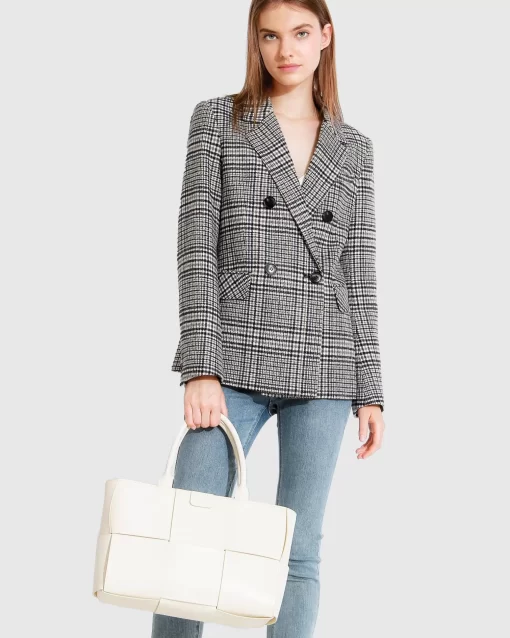 Belle & Bloom Piccadilly Wool Blend Plaid Blazer - Grey New