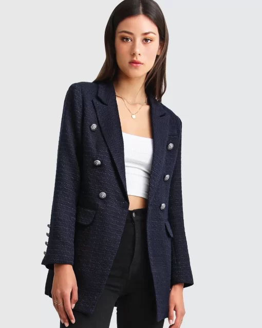 Belle & Bloom Princess Polina Textured Weave Blazer - Navy Clearance