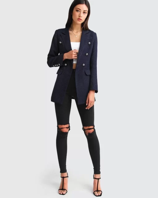 Belle & Bloom Princess Polina Textured Weave Blazer - Navy Clearance