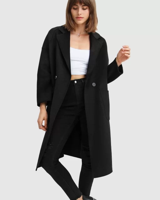 Belle & Bloom Publisher Double-Breasted Wool Blend Coat - Black Discount