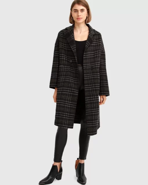 Belle & Bloom Publisher Double-Breasted Wool Blend Coat - Black Plaid Online