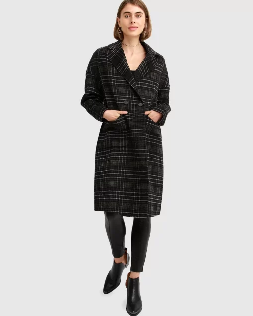 Belle & Bloom Publisher Double-Breasted Wool Blend Coat - Black Plaid Online