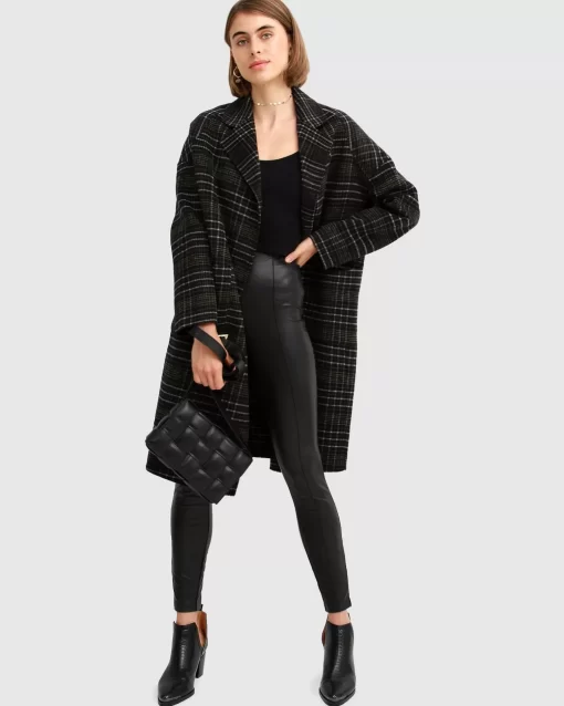 Belle & Bloom Publisher Double-Breasted Wool Blend Coat - Black Plaid Online