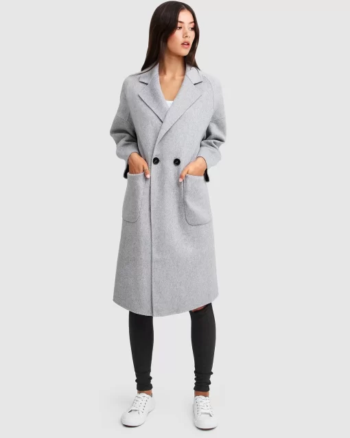 Belle & Bloom Publisher Double-Breasted Wool Blend Coat - Grey Marle Outlet