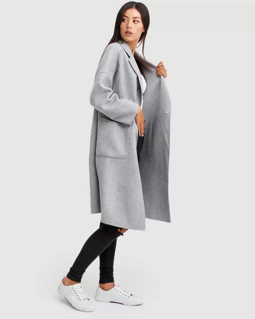 Belle & Bloom Publisher Double-Breasted Wool Blend Coat - Grey Marle Outlet